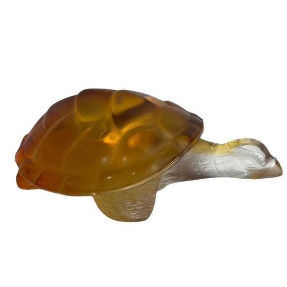 LALIQUE Baccarat Crystal Glass "Caroline" Vtg Amber Turtle Figurine French Art - Picture 1 of 9